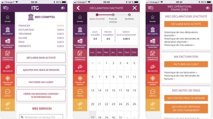 Screenshot Application mobile Portage salarial